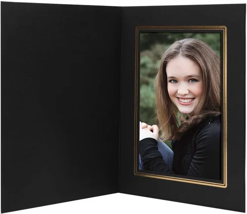Carpeta de fotos de cartón negro y dorado de 5 x 7, paquete de 100 unidades