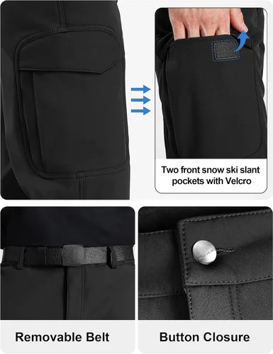 Miniatura 7 de FREE SOLDIER Pantalones cargo con vellón Softshell para hombre, para nieve, esquí, senderismo, con cinturón
