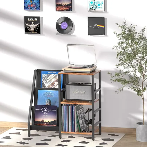 Miniatura 2 de Coco Bird - Soporte para tocadiscos de vinilo con almacenamiento de 3 niveles, estante de exhibición para tocadiscos para 200 álbumes, mesa
