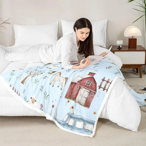 Miniatura 7 de Erosebridal - Mantas de bebé unisex para niños y niñas, mantas de guardería de animales de granja de minky 40x50, manta sherpa con diseño de tractor