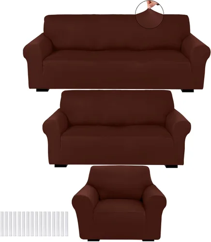 Miniatura 8 de Peryiter Juego de 3 Fundas para Sofá, Cubiertas de Muebles para Sofá, Loveseat, Sillón, Ajuste de Forma Elástico, Sin Arrugas, Protector de Muebles