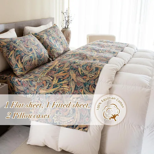 Miniatura 2 de Lady Ann Sábanas de cama tamaño Queen, juego de sábanas de algodón egipcio 100% con patrón estampado de flores Paisley, juego de ropa de cama de 4