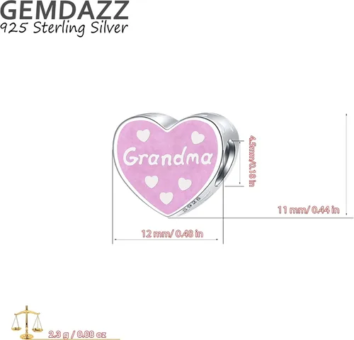 Miniatura 2 de Juego de 2 dijes y colgantes con forma de corazón de I Love You Grandma para el día de la madre en plata de ley 925, regalo para gran abuela