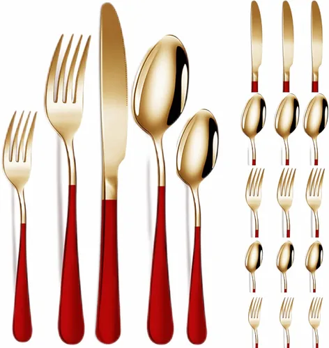 Miniatura 9 de Vilihkc Juego de cubiertos de 20 piezas de cubiertos de acero inoxidable para 4, regalo resistente, cuchillo pulido espejo, tenedor, cuchara