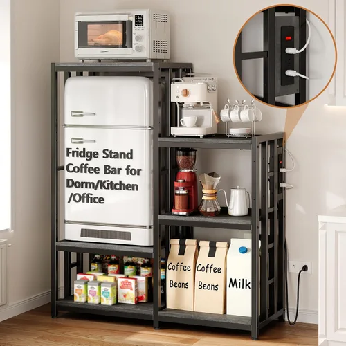 Miniatura 9 de Soporte para Mini Nevera, Estación de Gabinete de Barra de Café con Espacio de Almacenamiento para Insertar Refrigerador Pequeño, Organizador