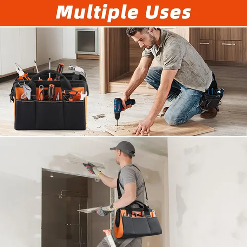 Miniatura 7 de Bolsa de Herramientas de 14'', Organizador de Herramientas con Bolsillo Exterior Grueso Impermeable, Bolsa Resistente con Correa para el Hombro