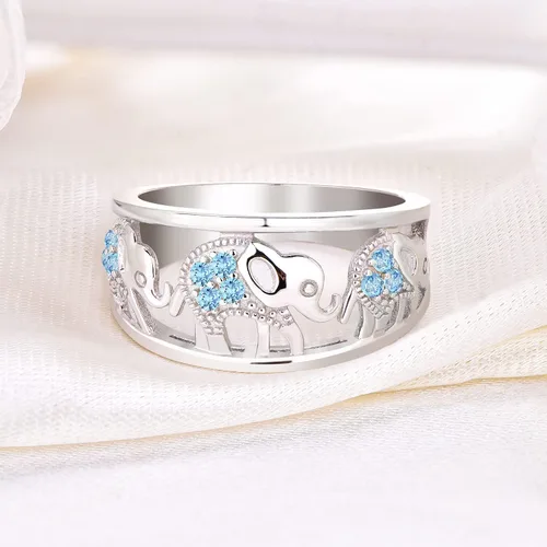 Miniatura 18 de JO WISDOM Anillo de elefante de plata de ley 925 con circonita cúbica