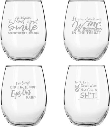 Miniatura 4 de Juego de 4 copas de vino divertidas de crudo y grosero (15 onzas) - Regalos novedosos de cristalería para mujeres, fiesta divertida, evento