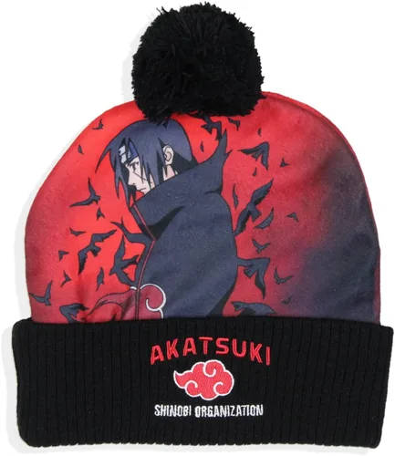 Bioworld Naruto Shippuden Itachi Akatsuki Shinobi Organization - Gorro con pompones, color negro, Negro, talla única