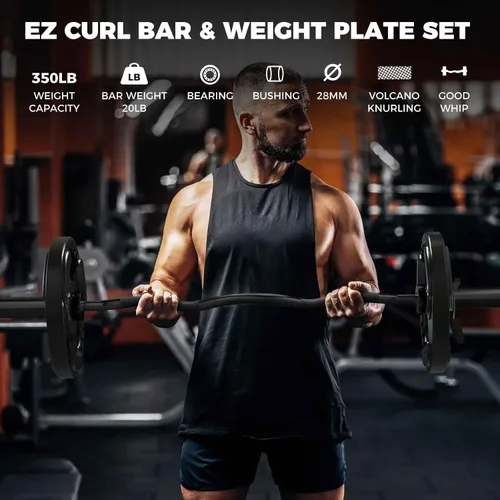 Miniatura 2 de RitFit Barra de rizo EZ de 2 pulgadas con pesas, barra olímpica de capacidad de 350 libras para bíceps y tríceps, entrenamiento de fuerza