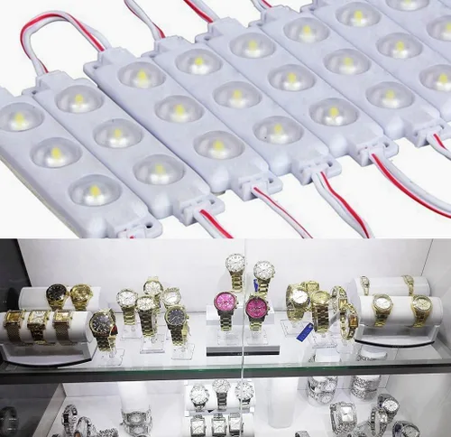 Tienda de luces LED de exhibición de 60 luces LED de 12 V 40 LM/chip impermeable luz blanca con lente de proyecto para almacenar lámparas