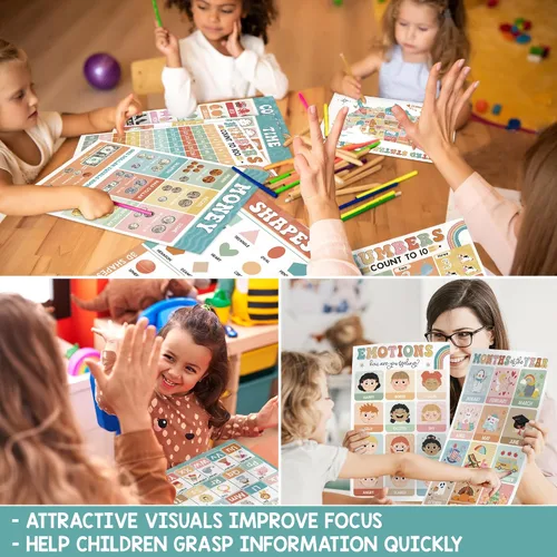 Miniatura 4 de BEAWART 16 Pósteres Educativos Bohemios Groovy - Póster del Alfabeto ABC, Mapa del Mundo - Gráficos de Pósteres de Aprendizaje Laminados
