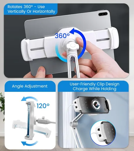 Miniatura 7 de Soporte ajustable para tablet de escritorio, soporte giratorio de 360° para iPad Air mini Pro de 4.7 a 12 pulgadas, iPhone, Samsung POS, Kindle