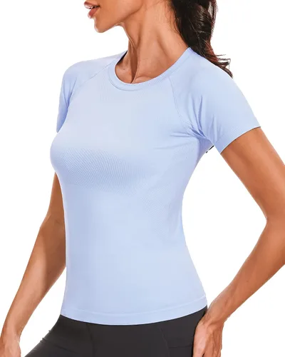 Stelle Camisetas de entrenamiento para mujer, sin costuras, de manga larga, con agujeros para el pulgar para deportes, correr, atléticas, ajustadas