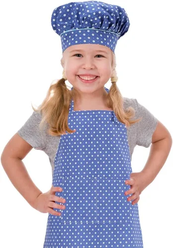 Miniatura 11 de Juego de delantal infantil y gorro de chef, delantales ajustables de algodón para niños con bolsillo grande, lindos para niñas y niños, baberos