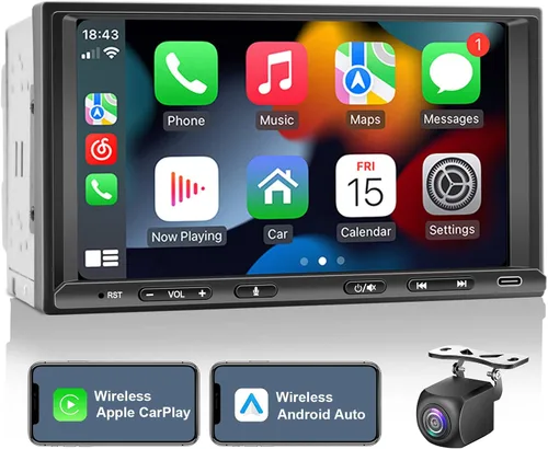 Miniatura 8 de Estéreo de coche Android, doble DIN, inalámbrico, CarPlay y Android Auto, de 18 cm, radio de coche con pantalla táctil con pantalla dividida, WiFi