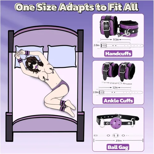 Miniatura 5 de BDSM - Kits de restricción de bondage, 12 piezas, juguetes sexuales, esposas, collar de tobillo, puños, venda para los ojos, pluma estimuladora
