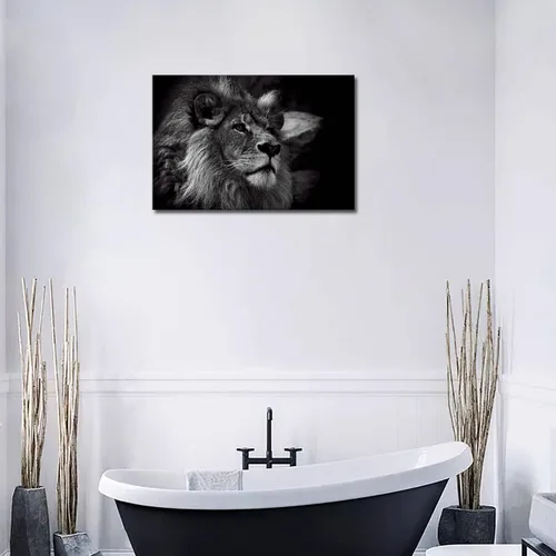 Miniatura 4 de Pintura artística de pared de retrato de cabeza de león gris en blanco y negro sobre lienzo animal la imagen para decoración moderna del hogar