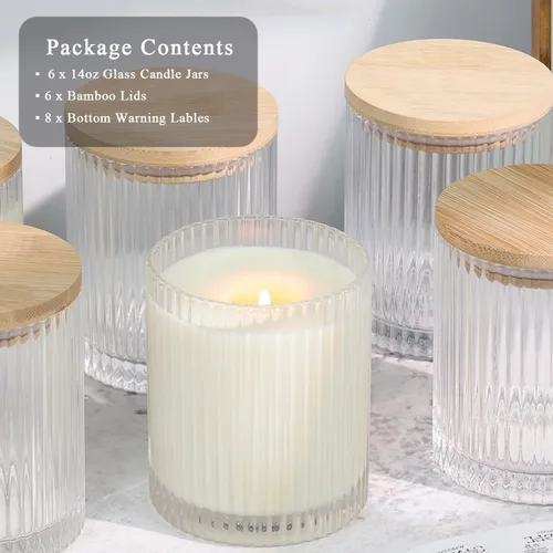 Miniatura 4 de Tarros de vela de vidrio transparente de 14 onzas para hacer velas, paquete de 6 frascos de vela vacíos a granel con tapas y accesorios de bambú