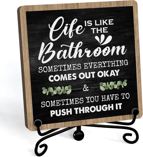 Divertidas decoraciones de baño, decoración de estante de baño y accesorios, letreros de la vida es como el baño, bonito letrero de baño para