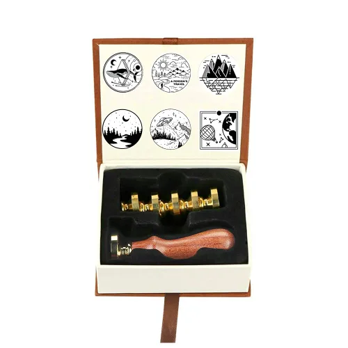 Miniatura 9 de Juego de sellos de cera para plantas con 6 cabezales de latón extraíbles y 1 mango de madera, sellos de cera retro para decoración de sobres