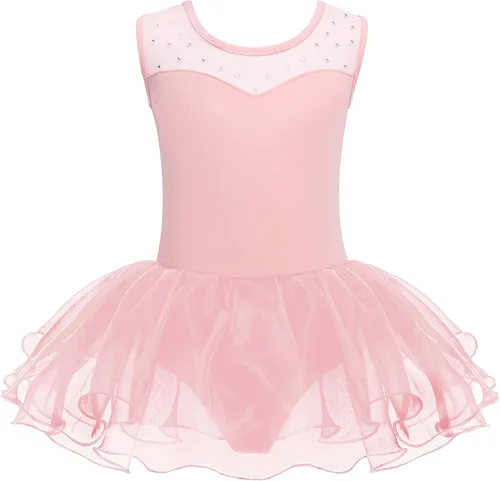 Zaclotre Leotardo de Ballet para Niñas con Espumas Brillantes Sin Mangas de Malla, Vestido de Baile, Tutú, Traje de Bailarina para Niños