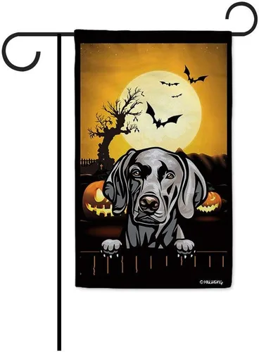 Miniatura 23 de Bandera de jardín de calabaza de Feliz Halloween Jack O'Lantern con perro Rhodesian Ridgeback Halloween Bat Boo Bandera decorativa para patio al