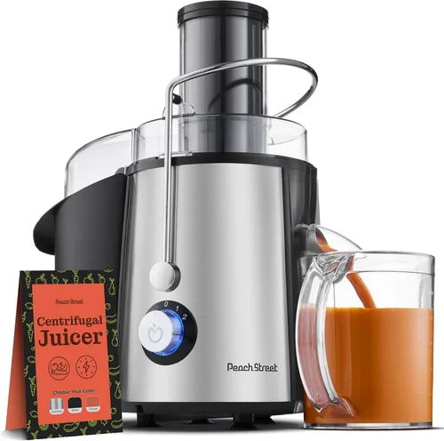 Miniatura 9 de Peach Street Exprimidor centrífugo de 700 W, extractor de jugo, alimentador de 3 pulgadas de ancho para frutas enteras, verduras, con filtro de Negro
