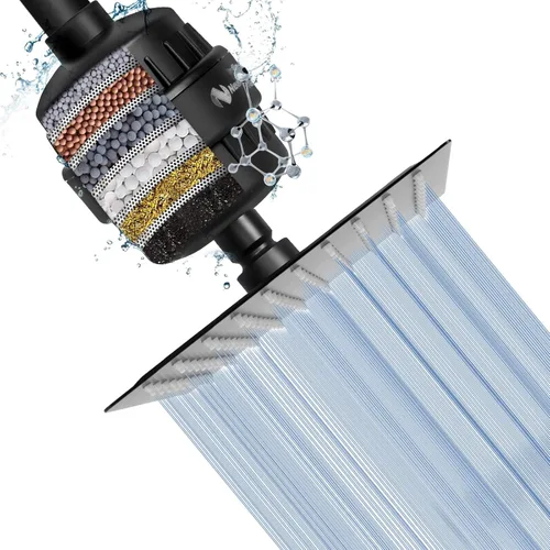 Cabezal de ducha cuadrado NearMoon y filtro de ducha de 15 etapas, cabezal de ducha filtrado de alta presión para agua dura, mejora la condición de