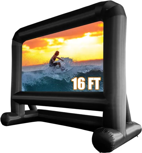 HuaKastro Pantalla de proyector inflable para exteriores de 16 pies, diseño de una sola pieza, pantalla de fácil configuración con ventilador