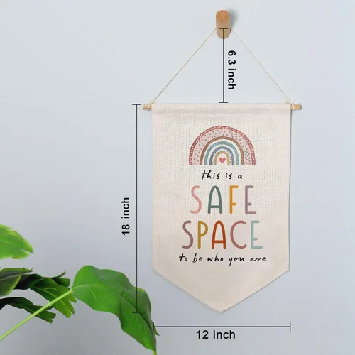 Miniatura 5 de Este es un espacio seguro para ser quien eres Arte de positividad neutral Bandera de pared para sala de juegos de niños Bandera de decoración