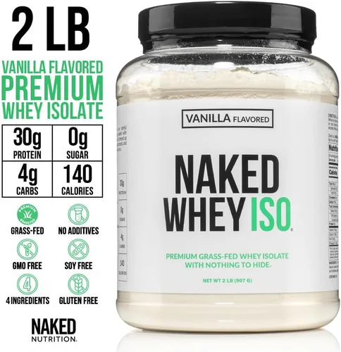 Miniatura 4 de NAKED Proteína aislada de suero de vainilla, solo 4 ingredientes, 1.06 onzas de proteína alimentada con pasto, sin desnaturalizar, sin OMG, sin