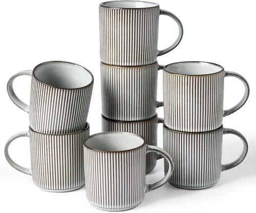 Miniatura 31 de Juego de Tazas de Café Famiware para 6, Tazas de 12 oz con Asa para Café, Té, Cacao, Leche - Juego de Vajilla de Cerámica y Gres, Blanco Mate Blanco