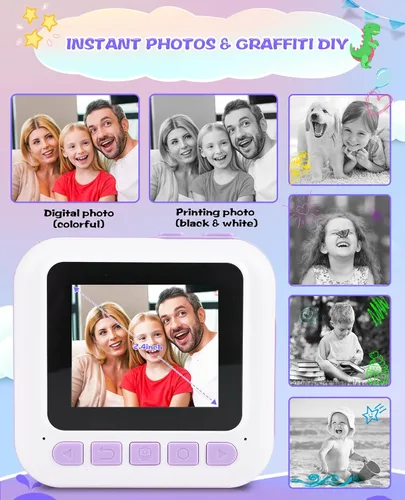 Miniatura 4 de Cámara de impresión instantánea, regalos de cumpleaños para niños y niñas, cámara de video digital HD 1080P para niños, juguetes para niñas de 4 a