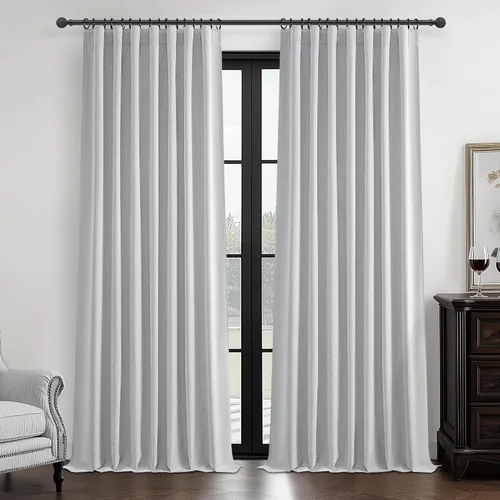 Miniatura 30 de Cortinas opacas extraanchas, 2 paneles para puertas corredizas de vidrio, moderna mezcla de lino plisado pesado, piso a techo, ventanas grandes, 70