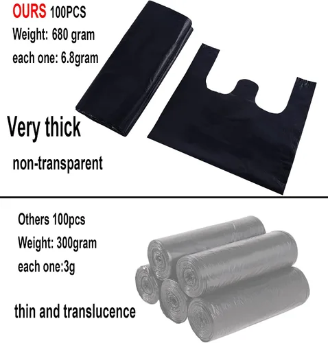 Miniatura 4 de YYaaloa 100 bolsas de basura negras con asas – Bolsas de basura de plástico supergruesas de 1.8 mil de 14 x 22 pulgadas para oficina, picnic