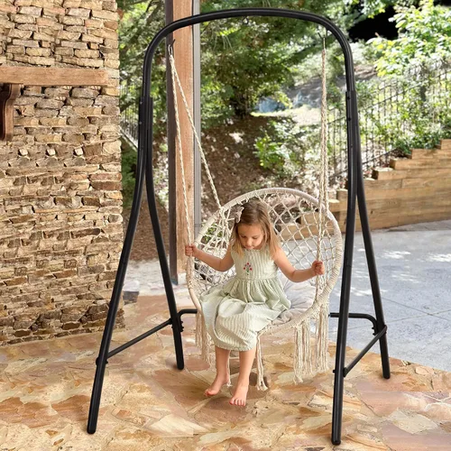 Miniatura 8 de SUNCREAT Silla Hamaca Colgante de Interior con Soporte, Silla Colgante de Exterior con Soporte, Capacidad de 400 libras, Beige