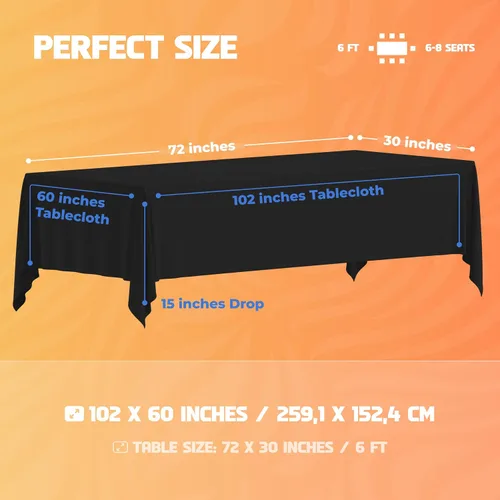 Miniatura 2 de White Classic WEALUXE Black Table Cloth for 6 Foot Rectangle Tables, 60x102 inches, Water, Stain and Wrinkle Resistant, 200 GSM Washable Poly Fabric
