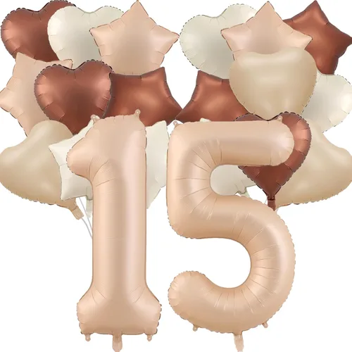 Miniatura 27 de Globos de 40 pulgadas color crema número 10, 17 piezas de globos de helio grandes con globos de corazón neutros crema nude caramelo beige marrón
