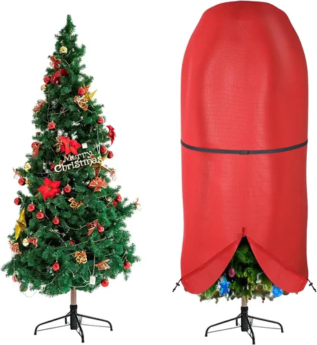 Cubierta para árbol de Navidad con correas ajustables, bolsa de almacenamiento vertical para árbol de Navidad con cremallera y cordón para árbol