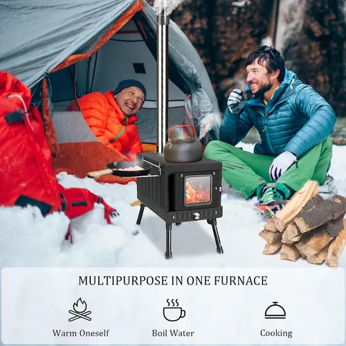 Miniatura 6 de Huskfirm Estufa de leña, estufa de tienda para calefacción, estufa de leña portátil plegable para tienda, cocina, patio, estufa de camping incluye
