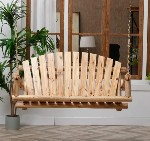 Miniatura 2 de Anraja Juego de columpios para exteriores, columpios de madera para adultos, asiento de porche colgante para patio trasero, patio, parque infantil