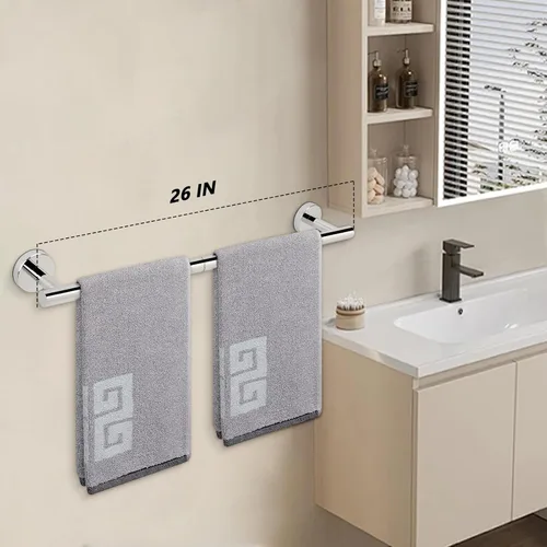 Miniatura 5 de NearMoon Toallero de baño, soporte grueso de acero inoxidable para toallas de ducha montado en la pared para baño, longitud total de 26 pulgadas