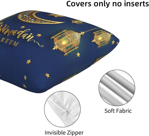 Miniatura 6 de Juego de 2 fundas de almohada Ramadan Kareem de 18 x 18 pulgadas, regalos para almohadas de sofá, decoración