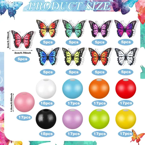 Miniatura 2 de Tradder 200 cuentas de madera de mariposa para manualidades de 0.63 y 0.78 pulgadas (0.630 in) y 0.787 in, espaciadores sueltos, redondos, cuentas