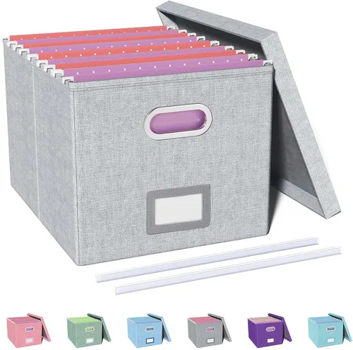 Miniatura 15 de Organizador de archivos en paquete de 2, caja archivadora portátil con tapa, compatible con carpetas tamaño carta/legal, organizador de documentos