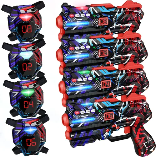 Miniatura 8 de Juego de 4 Pistolas de Laser Tag con Chalecos de Pantalla de Puntuación LED Digital, Regalos para Adolescentes y Adultos Niños y Niñas, Adultos