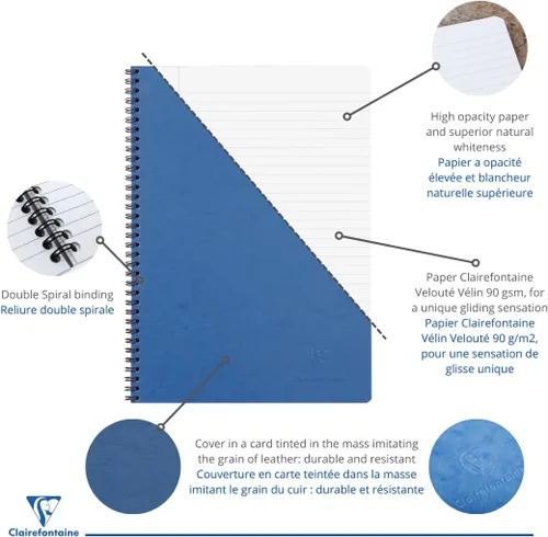 Miniatura 4 de Clairefontaine 781454C Age Bag Collection A Cuaderno de espiral azul A4 8.3 x 11.7 in - 100 páginas rayadas con margen - Papel blanco 3.17 oz