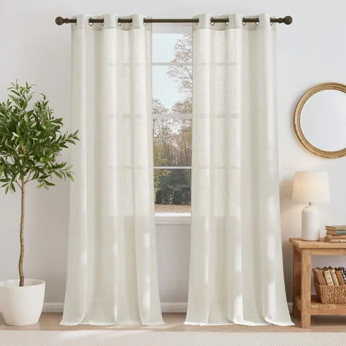 Miniatura 100 de NICETOWN Cortinas de lino traslúcidas con textura de lino de 84 pulgadas de largo, con ojales semitraslúcidos, tratamientos de ventana, privacidad