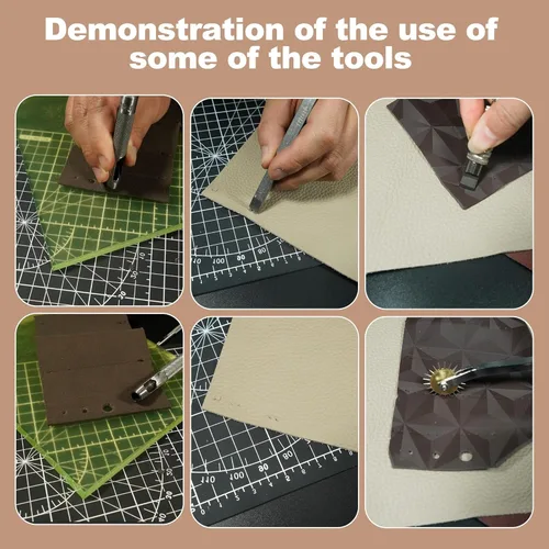 Miniatura 6 de EDIETH Kit profesional de herramientas de artesanía de cuero, juego de herramientas y trabajo de cuero con estampado de acero de alto carbono